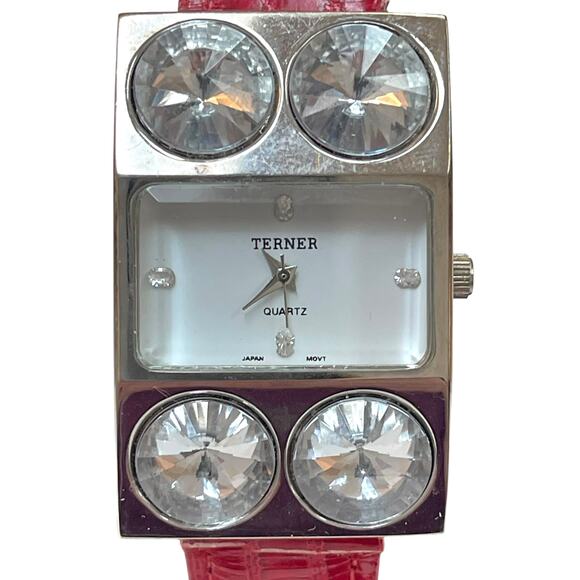 BIJOUX TERNER Women's RHINESTONE WATCH With Red Band - NEW BATTERY - Picture 2 of 5